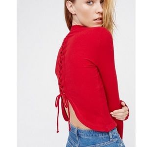 FP X Lace Up Mock Neck Top